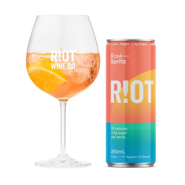 **R!ot Rosé Spritz**
<br><br>
This rosé-based spritzed cocktail is made from 10 natural botanicals including blood orange and elderflower (and it's only 78 calories). Oh, and did we mention it's sustainably made? Yep, we love it too.
<br><br>
*[Shop here.](https://www.danmurphys.com.au/product/DM_ER_2000003088_9354149000348/riot-wine-co-ros-spritz-250ml|target="_blank"|rel="nofollow")*