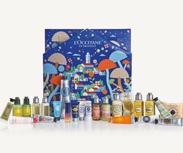 **L'Occitane Advent Calendar, $99 from [L'Occitane](https://www.loccitane.com/en-us/beauty-advent-calendars|target="_blank")**  <br><br>
This year, you will find L'Occitane's iconic shower products, youth-boosting skincare, fragrance collections and best-selling hand care products spread across 24 boxes, which goes on sale October 27.