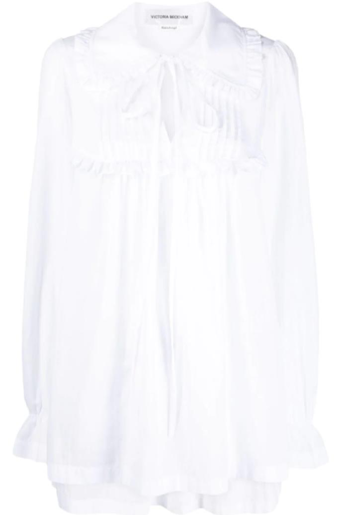 **Victoria Beckham Peter Pan-collar Cotton Blouse**, $776 at [Farfetch](https://www.farfetch.com/au/shopping/women/victoria-beckham-peter-pan-collar-cotton-blouse-item-17154319.aspx?size=18&storeid=10012|target="_blank"|rel="nofollow")
