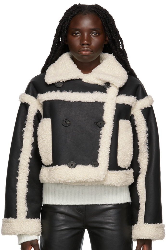 **Stand Studio Black & Off-White Double-Breasted Cropped Kristy Jacket**, $695 at [SSENSE](https://www.ssense.com/en-au/women/product/stand-studio/black-and-off-white-double-breasted-cropped-kristy-jacket/7299751|target="_blank"|rel="nofollow")