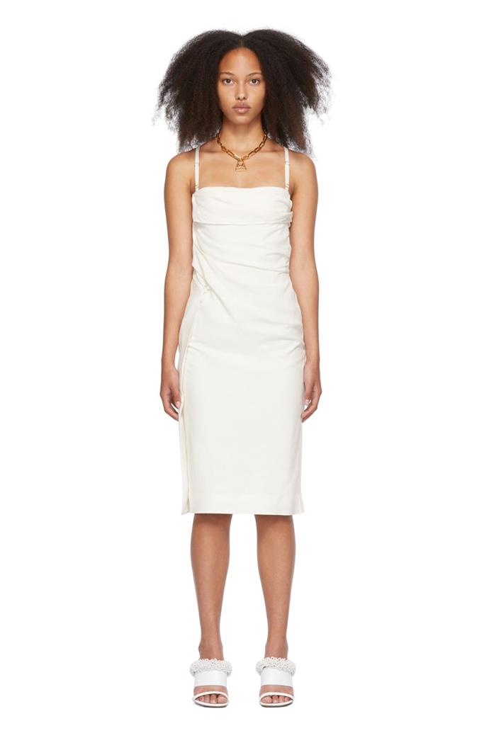 **Jacquemus White 'La Robe Laurier' Dress**, $1190 at [Ssense](https://www.ssense.com/en-au/women/product/jacquemus/white-la-robe-laurier-dress/6347091|target="_blank"|rel="nofollow")