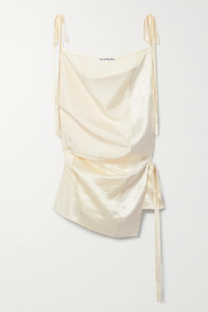 **Acne Studios Hammered-satin And Shell Wrap Top**, $590 at [NET-A-PORTER](https://www.net-a-porter.com/en-au/shop/product/acne-studios/clothing/tanks-and-camis/hammered-satin-and-shell-wrap-top/11452292646767193|target="_blank"|rel="nofollow")