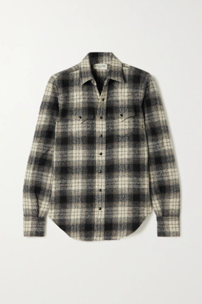 **Saint Laurent Checked Wool-flannel Shirt**, $1,387 at [NET-A-PORTER](https://www.net-a-porter.com/en-au/shop/product/saint-laurent/clothing/shirts/checked-wool-flannel-shirt/11452292647120526?cm_mmc=Google-ProductSearch-AU--c-_-NAP_EN_AU_PLA-_-NAP+-+APAC+-+AU+-+GS+-+SSC+-+Catch-All+-+Clothing--APAC+-+AU+-+Catch-All+-+Clothing-_-__pla-685536774855_APAC&gclid=CjwKCAjwzt6LBhBeEiwAbPGOgbRJpvVXYKK_VJq2eJxB0atrxLULdcY1sKU66MPv847IapdDEdMgeRoCPxgQAvD_BwE&gclsrc=aw.ds|target="_blank"|rel="nofollow")