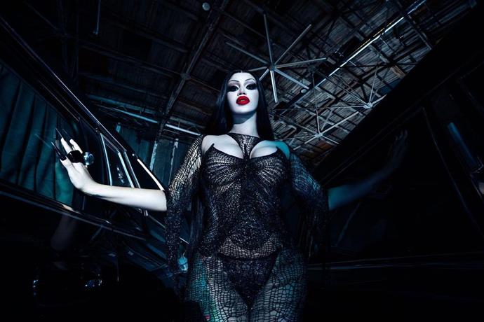 **Cardi B**
<br><br>
Like many others, Cardi B chose to dress as Morticia, the matriarch from *The Addams Family*, by donning a ghostly white body paint, with dark eyes and a bright, crimson lip.
<br><br>
*Image: [@iamcardib](https://www.instagram.com/p/CVs88szr0oj/?utm_source=ig_embed&ig_rid=630e40c5-3b4b-411b-b26e-84712d3ea7bc|target="_blank"|rel="nofollow")*