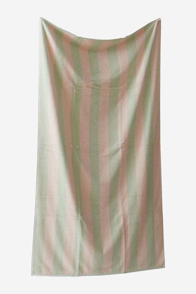 This peach and mint luxe towel is speaking to our soul. 
<br><br>
Elevate your morning rituals with this muted colour palette and soft fabrication, the perfect compliment for any beauty routine.
<br><br>
Not only is the body towel super cute, it comes with a matching hand towel for the bathroom accessories of our dreams.
<br><br>
**Towel Set Wide Stripe**, $159 at [Aeyre](https://reliquiacollective.com/collections/living/products/big-stripe-towel-set-mint|target="_blank"|rel="nofollow")