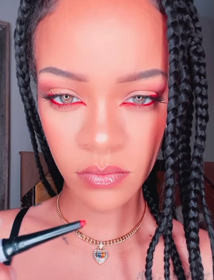 Rihanna re-sparked the trend with her bright red reverse cat eye.
<br></br>
*Image via: [@badgalriri](https://www.instagram.com/badgalriri/|target="_blank"|rel="nofollow")*