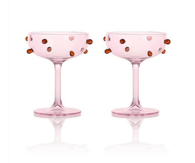 Maison Balzac Coupe Glasses in Pink, $119 from [David Jones](https://www.davidjones.com/brand/maison-balzac/24362785/COUPE-GLASSES-IN-PINK-WITH-AMBER-SET-OF-2.html|target="_blank")