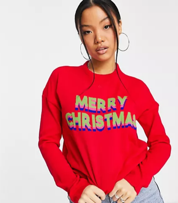 **Petite Christmas Jumper With Merry Christmas, $50 from [ASOS](https://www.asos.com/au/asos-design/asos-design-petite-christmas-jumper-with-merry-christmas-logo-in-red/prd/201295232|target="_blank")**