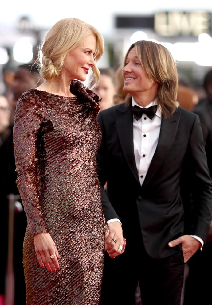 **Nicole Kidman & Keith Urban**
<br><br>
Interestingly, Nicole Kidman and Keith Urban are only an inch apart in height, with the Oscar winner standing just below 5'10" and the country musician at 5'9". But that said, Nicole's extra length towers above Keith when she's heeled up and red carpet-ready.