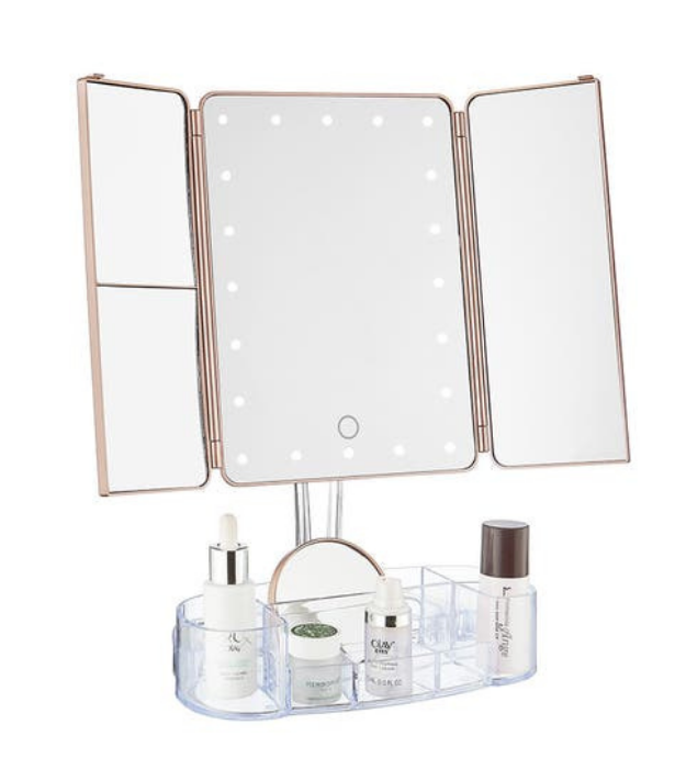 [Ovela Fold Out Hollywood Makeup Mirror](https://www.kogan.com/au/buy/ovela-fold-out-makeup-mirror-makeup-storage-rose-gold-ovela/|target="_blank"), $69.99 from Kogan <br><br>
This fold-out rose gold beauty features three magnifying mirrors, adjustable brightness and Bluetooth to connect your phone.