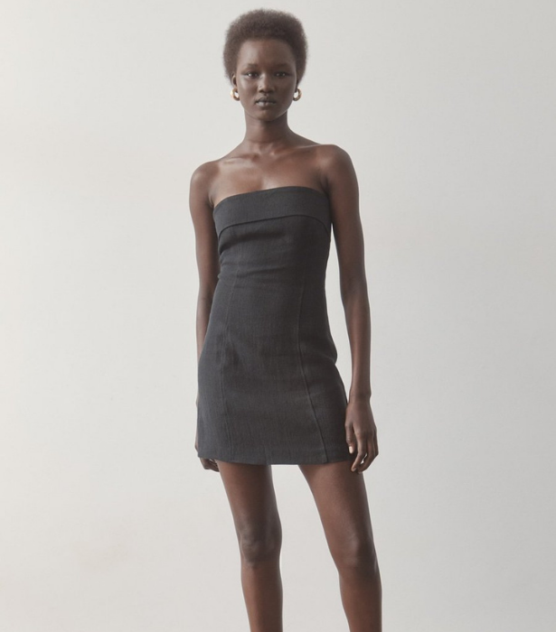 Fold Detail Mini Dress, $339 at [St Agni](https://www.st-agni.com/collections/dresses/products/fold-detail-mini-dress-black
|target="_blank") 
