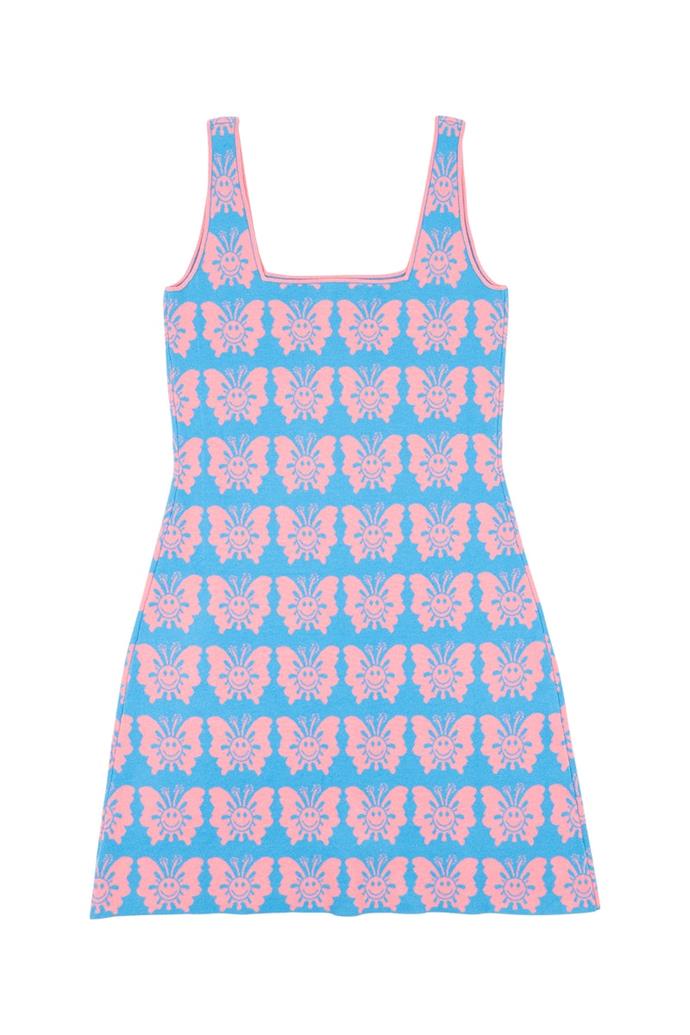 **Happy Butterfly Knit Dress**, $250 at [Emma Mulholland On Holiday](https://emonholiday.com/collections/new-arrivals/products/knit-dress-happy-butterfly-blue-pink|target="_blank"|rel="nofollow")