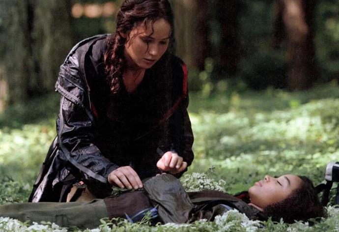 Katniss Everdeen (Jennifer Lawrence) and Rue (Amandla Stenberg) in *The Hunger Games*. Credit: Lionsgate Films.