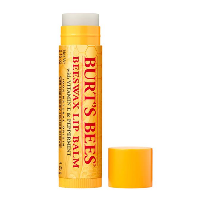 *Beeswax Lip Balm Tube by Burt's Bees, $6.95 at [Adore Beauty](https://www.adorebeauty.com.au/burts-bees/burts-bees-lip-balm-strawberry.html|target="_blank"|rel="nofollow").*