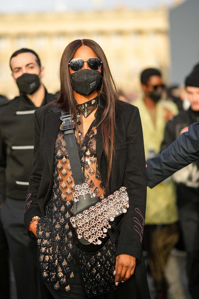 Naomi Campbell outside Dior