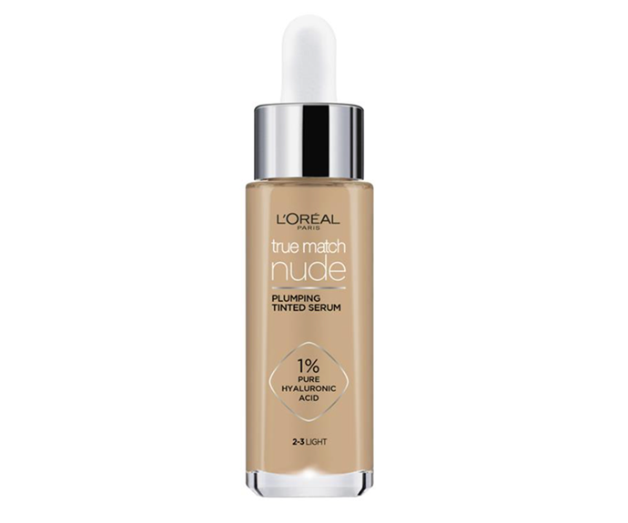 **True Match Nude Plumping Tinted Serum by L'Oreal Paris, $23.99 at [Chemist Warehouse](https://www.chemistwarehouse.com.au/buy/110729/l-oreal-true-match-serum-foundation-light-2-3|target="_blank"|rel="nofollow")**<br></br>
True Match may be a cult status foundation formula across the board, but it's had a literal glow-up in this latest version; *hello*, hyaluronic acid. A clever concoction that preps and plumps skin like a serum, but conceals and covers like a classic base, it's as radiant as it is reasonably priced.