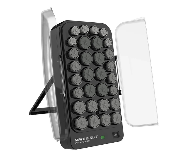 Silver Bullet MasterCurl 30pc Ionic Hot Roller Set, $189.95 at [Oz Hair & Beauty](https://www.ozhairandbeauty.com/collections/hair-appliances-hot-rollers/products/silver-bullet-mastercurl-30-ionic-hot-roller-set|target="_blank") 
