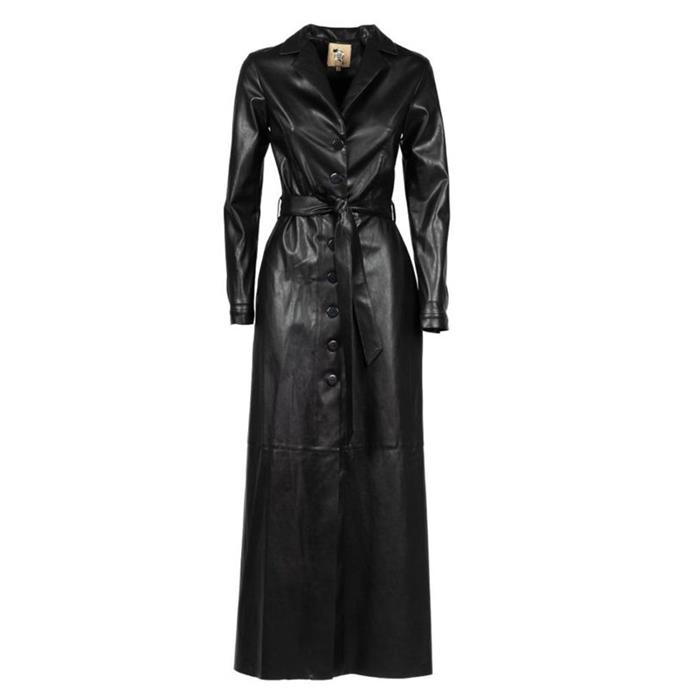 Black Long Button-Up Eco-Leather Trench Coat, $627 from [Wolf & Badger](https://www.wolfandbadger.com/au/long-button-up-eco-leather-trench|target="_blank"|rel="nofollow")