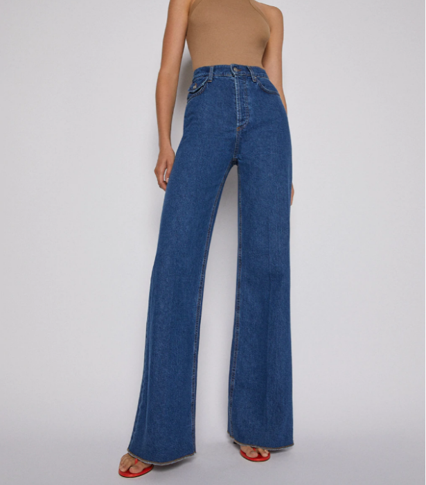 Denim Wide Leg Jeans, $280 at [Scanlan Theodore](https://www.scanlantheodore.com/products/denim-wide-leg-jean-blue-11-75|target="_blank") 
