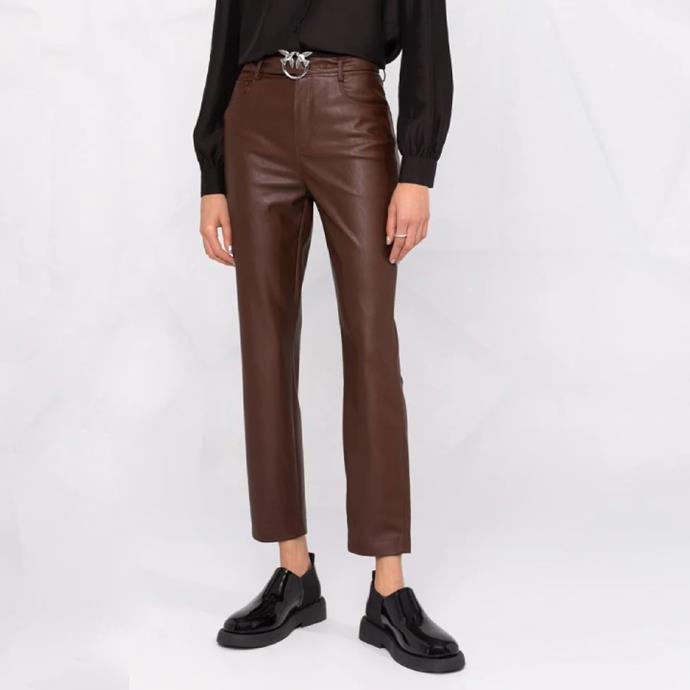 Cropped Faux Leather Trousers by PINKO, $194 at [Farfetch](https://www.farfetch.com/au/shopping/women/pinko-cropped-faux-leather-trousers-item-16926600.aspx|target="_blank"|rel="nofollow").