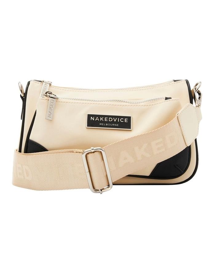 Hunter Bag, $159.95 from [Naked Vice](https://nakedvice.com.au/collections/cross-body-bags/products/the-hunter-ivory-nylon-side-bag|target="_blank"|rel="nofollow")