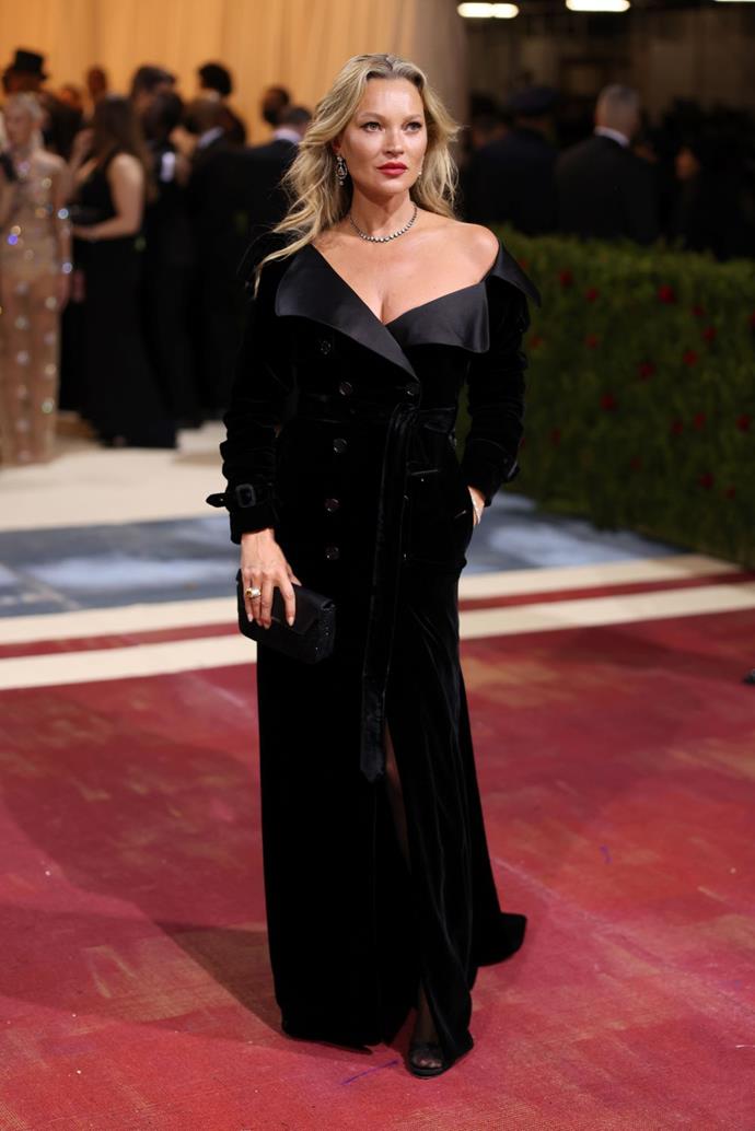Kate Moss at the 2022 Met Gala wearing Burberry.