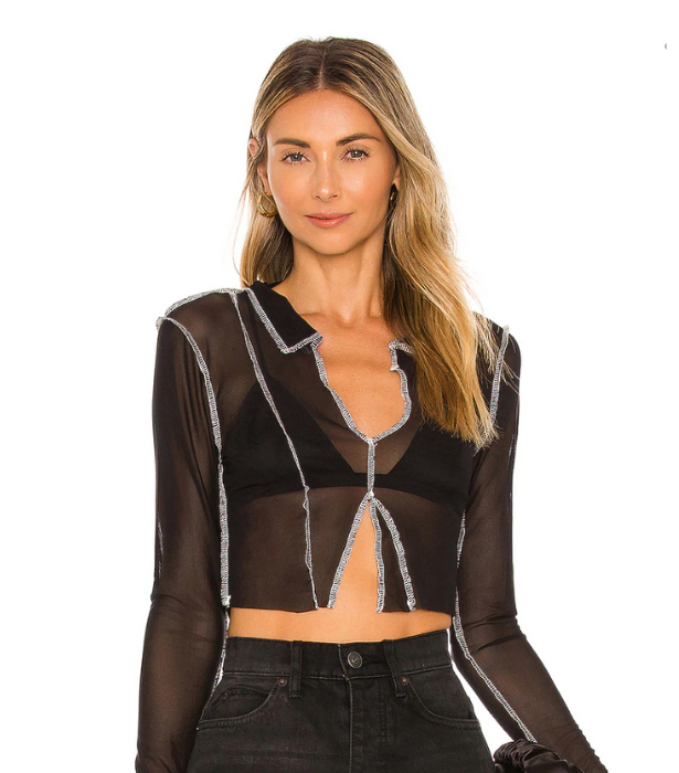 Mariah Contrast Sheer Top, $82.22 at [REVOLVE](https://www.revolveclothing.com.au/superdown-mariah-contrast-sheer-top/dp/SPDW-WS1410/?d=Womens&page=1&lc=3&plpSrc=%2Fr%2FSearch.jsp%3Fsearch%3Dmariah%26d%3DWomens%26sortBy%3Dfeatured&itrownum=1&itcurrpage=1&itview=05|target="_blank"|rel="nofollow")
