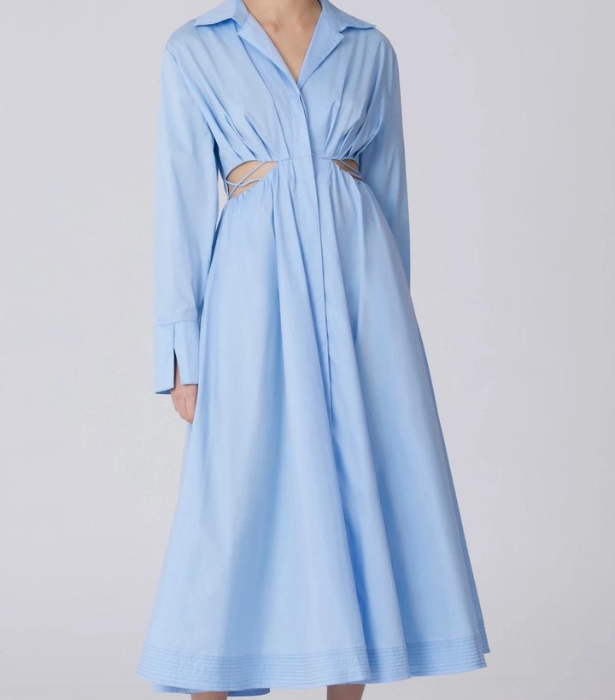 C/MEO Collective Turn Through Dress in Powder Blue, $349.95 at [FSHN BNKR](https://fashionbunker.com/turn-through-dress-powder-blue|target="_blank"|rel="nofollow") 

