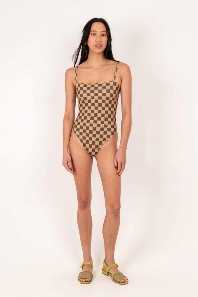 **CHECK VACATION ONE PIECE**, $130 at **[Emma Mulholland On Holiday](https://emonholiday.com/collections/swimwear/products/vacation-one-piece-check-brown|target="_blank"|rel="nofollow")**