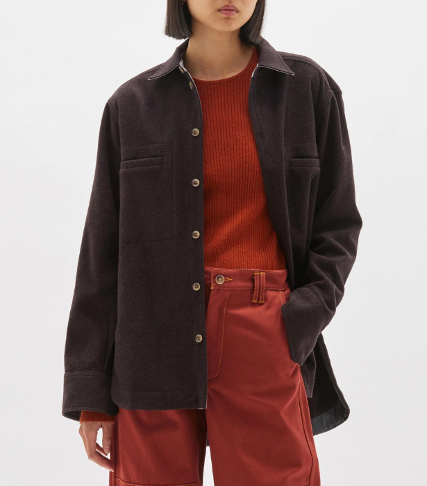 Wool Felt Overshirt, $495 at [Bassike](https://www.bassike.com/collections/women-jackets-coats/products/wool-felt-overshirt-aw22wfj76-burgundy-marl|target="_blank"|rel="nofollow") 
