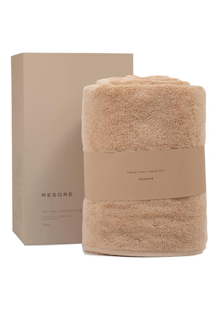 **Resorè Body Towel**, $149 at **[Mecca](https://www.mecca.com.au/resore/body-towel-almond/I-046184.htmlcgpath=brands-resore|target="_blank"|rel="nofollow")**