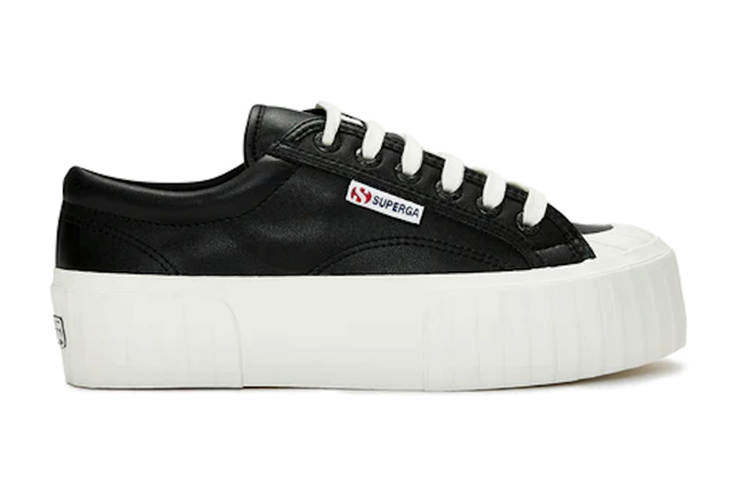 2631 Stripe Platform Vegan Leather in black and white, $160, from [Superga](https://superga.com.au/products/2631-stripe-platform-vegan-fau-ack-black-white-avorio|target="_blank"|rel="nofollow")