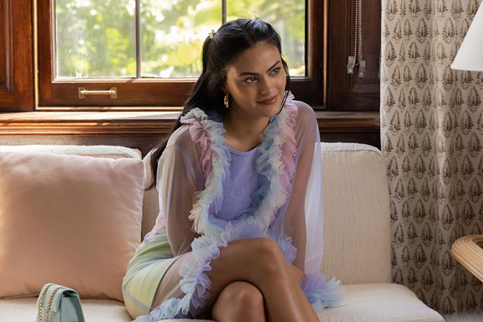 This pastel, sheer, ruffled cardigan might be one of the biggest standout pieces in the movie.