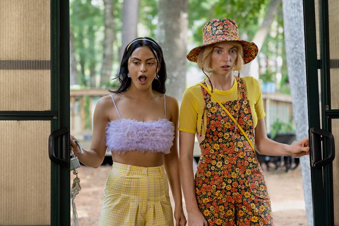 The girls' polarising aesthetics were really seen in side-by-side scenes, with Eleanor representing the sun, while Drea, the moon. 
<br><br>
Here, Drea wears a ruffled lilac crop top by Australian brand Dyspnea, while her yellow gingham shorts are from Blanca Miró's La Veste. Eleanor's marigold-print overalls and matching hat from Latinx business Miracle Eye, is the perfect offset to Drea.