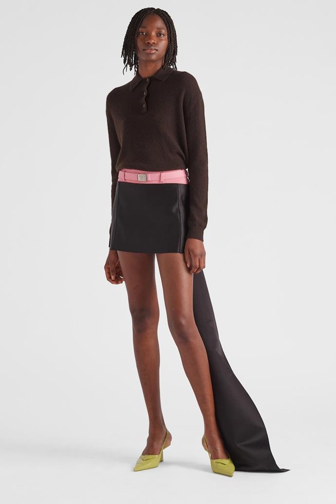 **Double satin miniskirt**, $2,850 at **[Prada](https://www.prada.com/au/en/women/ready_to_wear/skirts/products.Double_satin_miniskirt.P192TG_393_F0002_S_221.html|target="_blank"|rel="nofollow")**