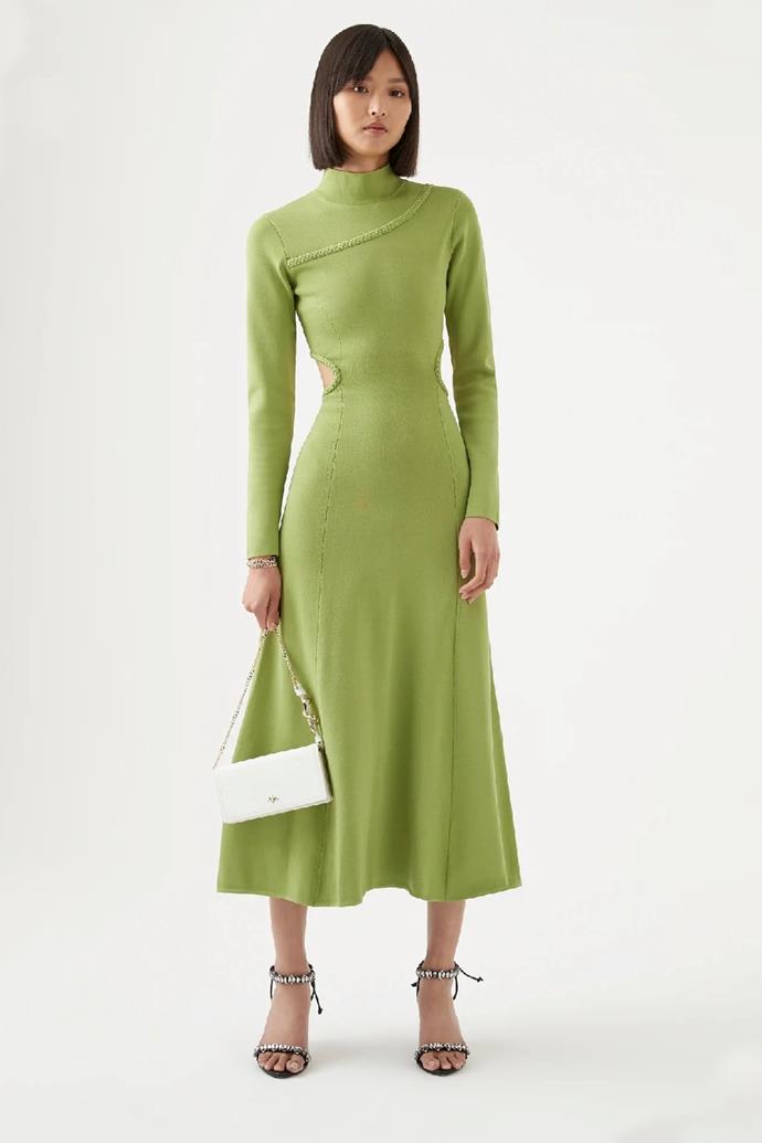 **Amelie Braided Cut Out Knit Dress**, $455 at **[Aje](https://ajeworld.com.au/collections/dresses/products/amelie-braid-cut-out-knit-dress-verdant-green|target="_blank"|rel="nofollow")**