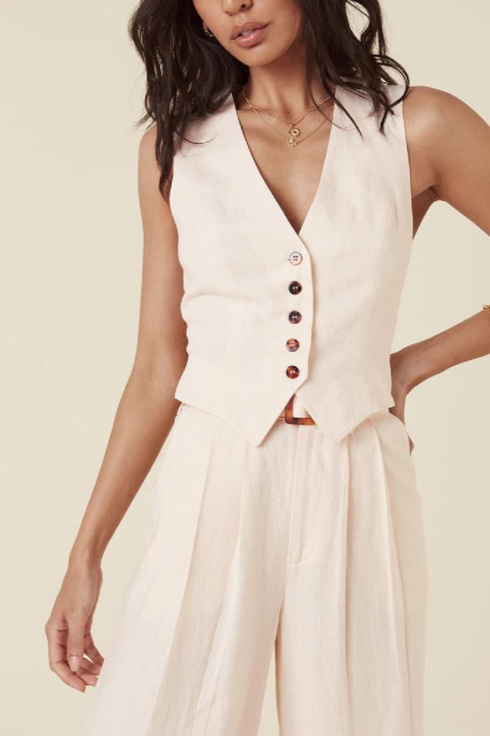 **EVERY SINGLE DAY LINEN WAISTCOAT**, $199 at **[Spell](https://aus.spell.co/collections/tops/products/every-single-day-linen-waistcoat-cream|target="_blank"|rel="nofollow")**