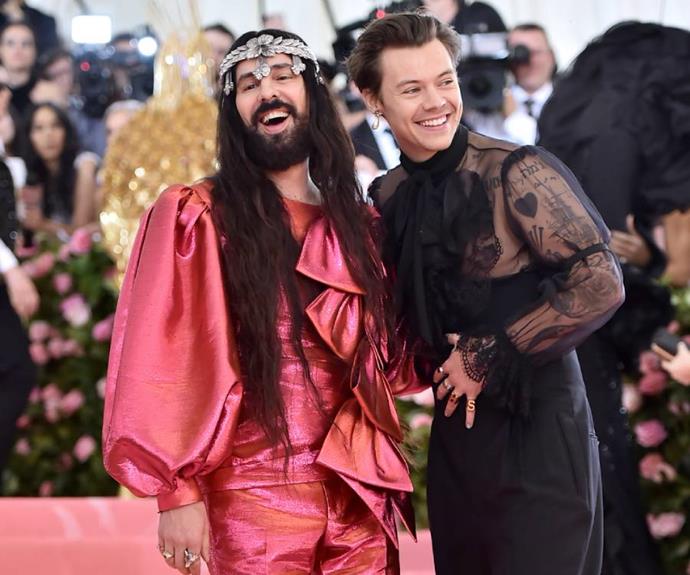Alessandro Michele and Harry Styles, both in custom Gucci, at the 2019 Met Gala.