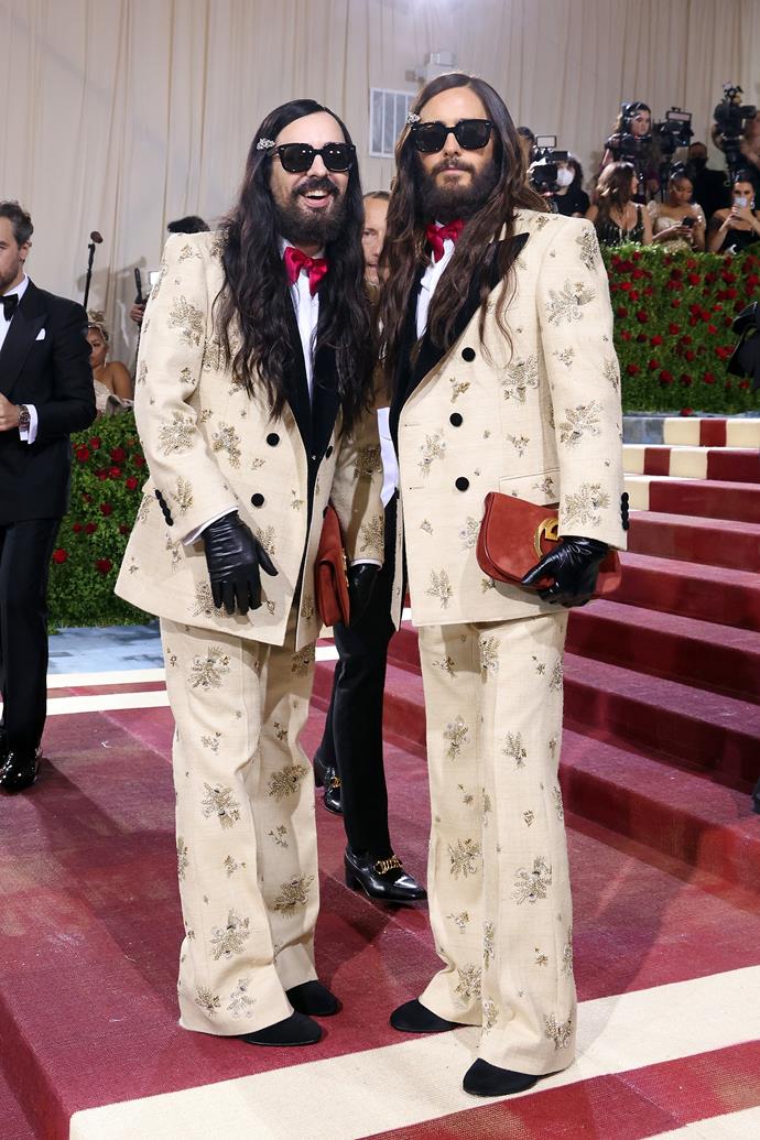 Alessandro Michelle and Jaredd Leto wearing Gucci to the 2022 Met Gala 'In America: An Anthology Of Fashion'. This twinning look was hinting at what would be Alessansdro's final womenswear collection, 'Twinsburg', and we didn't even know it.