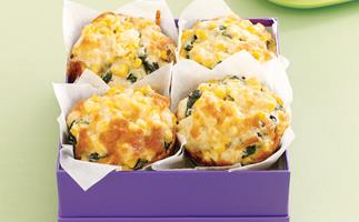 Corn, spinach and bacon muffins