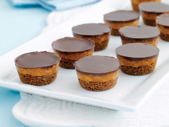 **[Choc-caramel cups](https://www.womensweeklyfood.com.au/recipes/choc-caramel-cups-21874|target="_blank")**

Have you ever baked a choc-topped caramel slice only to ruin the aesthetic by cracking the chocolate and squishing out all the caramel when slicing? Not anymore.