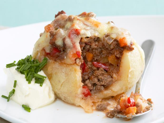 **[Bolognese-stuffed potatoes](https://www.womensweeklyfood.com.au/recipes/bolognese-stuffed-potatoes-7129|target="_blank")**

Kids will love these cheesy potatoes stuffed with mince.