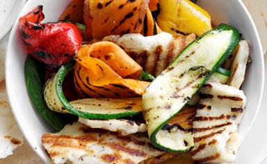 Grilled vegetable and haloumi wraps