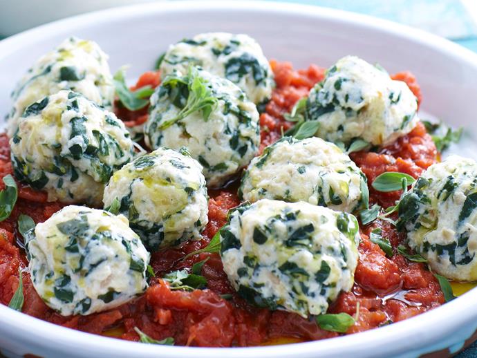 **[Silverbeet and ricotta dumplings](https://www.womensweeklyfood.com.au/recipes/silverbeet-and-ricotta-dumplings-25527|target="_blank")**

These tasty cloud-like dumplings swimming in tomato sauce are guaranteed to impress.