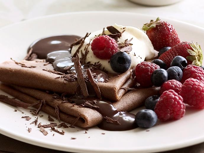 **[Chocolate crepes with cream and berries](https://www.womensweeklyfood.com.au/recipes/chocolate-crepes-25704|target="_blank")**