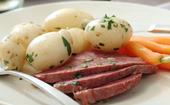 Corned beef silverside with parsley chat potatoes