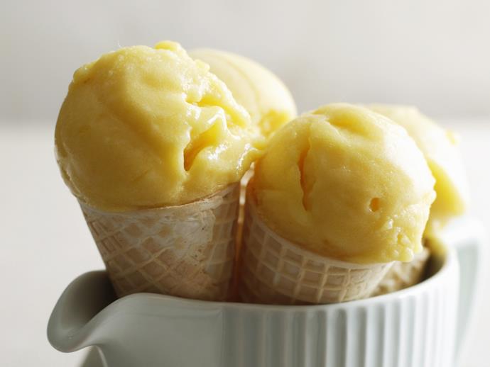 **[Mango sorbet](https://www.womensweeklyfood.com.au/recipes/mango-sorbet-24964|target="_blank")**

'Sweet', 'summery' and 'refreshing' perfectly sum up the experience of tucking into these mango sorbet cones. You may need to double the recipe because these won't last long!