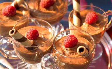 Rich chocolate mousse with raspberries