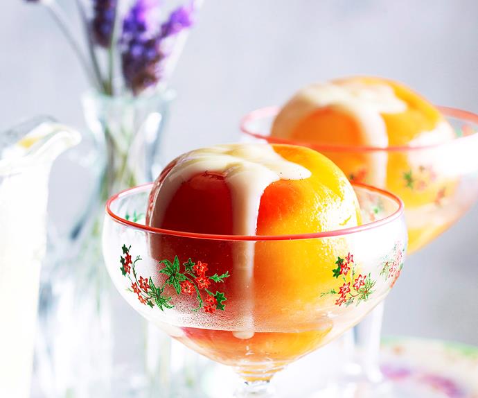 Lavender-scented custard with poached fruit