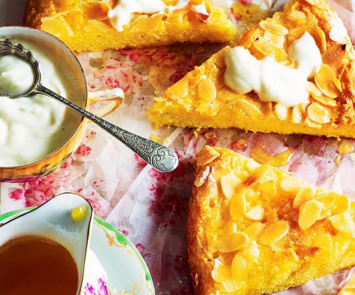 Orange blossom semolina cake with honey spiced yogurt